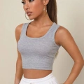 Kadın Gri Modern Fit Kare Yaka Crop Top Bluz