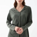Kadın Haki Düğmeli Pamuklu Pijama Takımı