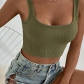 Kadın Haki Yeşili Kalın Askılı Crop Top Büstiyer