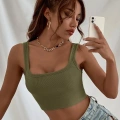 Kadın Haki Yeşili Kalın Askılı Crop Top Büstiyer