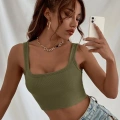 Kadın Haki Yeşili Kalın Askılı Crop Top Büstiyer