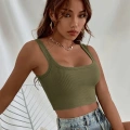 Kadın Haki Yeşili Kalın Askılı Crop Top Büstiyer