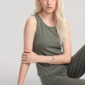 Kadın Haki Yumuşak Dokulu Minimal Kolsuz Atlet Basic Günlük Rahat Üst