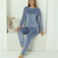 Kadın Kadife Mavi Pijama Takım