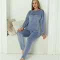 Kadın Kadife Mavi Pijama Takım