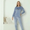 Kadın Kadife Mavi Pijama Takım
