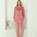 Kadın Kadife Pembe Pijama Takım