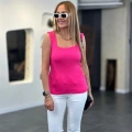 Kadın Kare Yaka Kalın Askılı Beyaz Triko Bluz