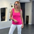 Kadın Kare Yaka Kalın Askılı Beyaz Triko Bluz