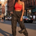 Kadın Kırmızı Fit Görünümlü Tek Omuz Crop Top Büstiyer