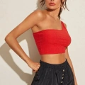 Kadın Kırmızı Fit Görünümlü Tek Omuz Crop Top Büstiyer