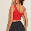 Kadın Kırmızı Fit Görünümlü Tek Omuz Crop Top Büstiyer