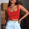 Kadın Kırmızı Kalın Askılı Crop Top Büstiyer Esnek Kumaş Şık Basic Kadın Üst Giyim