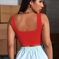 Kadın Kırmızı Kalın Askılı Crop Top Büstiyer Esnek Kumaş Şık Basic Kadın Üst Giyim