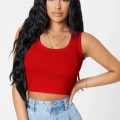 Kadın Kırmızı Kare Yaka Crop Top Bluz