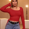 Kadın Kırmızı Kaşkorse Kumaş Bluz