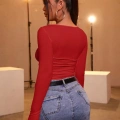 Kadın Kırmızı Kaşkorse Kumaş Bluz