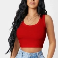 Kadın Kırmızı Modern Fit Kare Yaka Crop Top Bluz