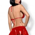 Kadın Kırmızı Özel Tasarımlame Mini Etek Sütyen String Takımı 3 Parça