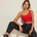Kadın Kırmızı Tek Omuz Crop Büstiyer