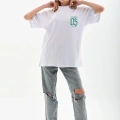 Kadın Kısa kol Oversize Baskılı T-Shirt - Beyaz