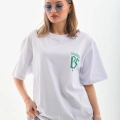Kadın Kısa kol Oversize Baskılı T-Shirt - Beyaz