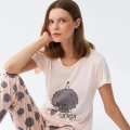 Kadın Kısa Kol Pijama Takım Pudra