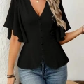 Kadın Kısa Kollu önden Düğmeli Ithal Krep Bluz