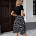 Kadın Kısa Kollu V Yakalı üst Viskon Alt Puantiyeli Kısa örme Krep Elbise