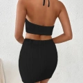 Kadın Kolsuz Mini Erer Crop Ikili Triko Takım
