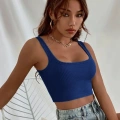 Kadın Lacivert Kalın Askılı Crop Top Büstiyer Esnek Kumaş Şık Basic Kadın Üst Giyim