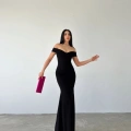 Kadın Madonna Yaka Ithal Krep Maksi Boy Elbise