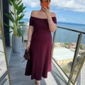 Kadın Madonna Yaka Midi Boy Modal Elbise