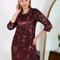 Kadın Micro Kumaş Mini Parlak Elbise Bordo