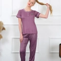 Kadın Mürdüm Kısa Kol Pijama Takım