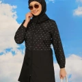 Kadın Pantolonlu Desenli Tam Tesettür Mayo Siyah