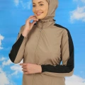 Kadın Pantolonlu Kolu Şeritli Tam Tesettür Mayo Bej