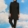 Kadın Pantolonlu Kolu Şeritli Tam Tesettür Mayo Siyah