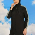 Kadın Pantolonlu Kolu Şeritli Tam Tesettür Mayo Siyah