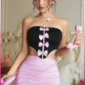 Kadın Pembe Ekose Etekli Seksi Kostüm