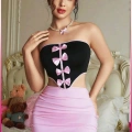 Kadın Pembe Ekose Etekli Seksi Kostüm