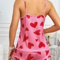 Kadın Pembe Kalp Baskılı Şortlu Gecelik Pijama Takımı 5050