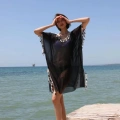 Kadın Püsküllü Tunik Pareo Plaj Elbisesi Siyah