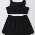 Kadın Siyah Askılı Crop Top Ve Şortlu Gecelik Takım