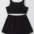 Kadın Siyah Askılı Crop Top ve Şortlu Gecelik Takım