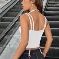 Kadın Siyah Beyaz Çift Renk Çapraz Askılı Crop Top Bluz
