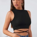 Kadın Siyah Çapraz Bağlamalı Crop Top Büstiyer