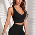 Kadın Siyah Derin Göğüs Dekolteli Şık Crop Top Bluz