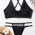 Kadın Siyah File Detaylı Özel Bikini Takımı