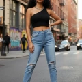 Kadın Siyah Fit Görünümlü Tek Omuz Crop Top Büstiyer